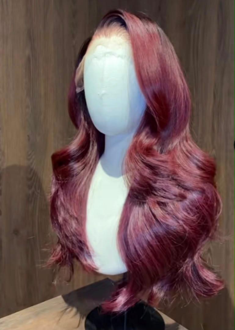 Burgundy wavy luxury human hair wig