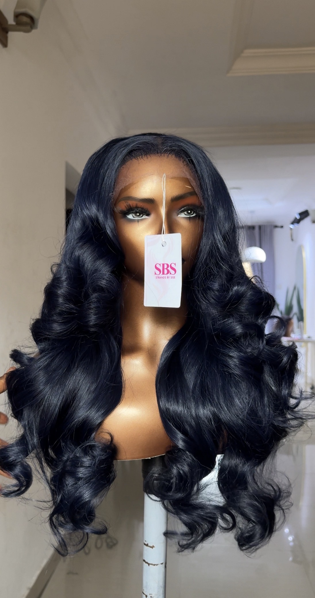 Jet blue wavy luxury human hair wig