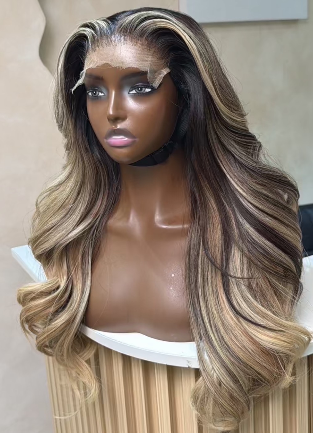 Custom colored wavy luxury human hair wig