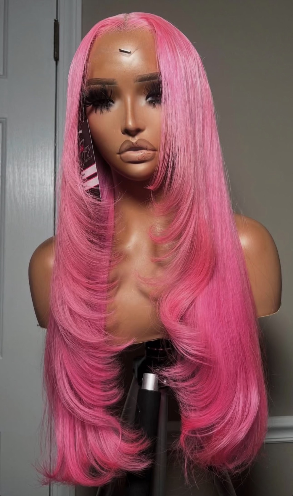 Pink donor straight luxury human hair wig
