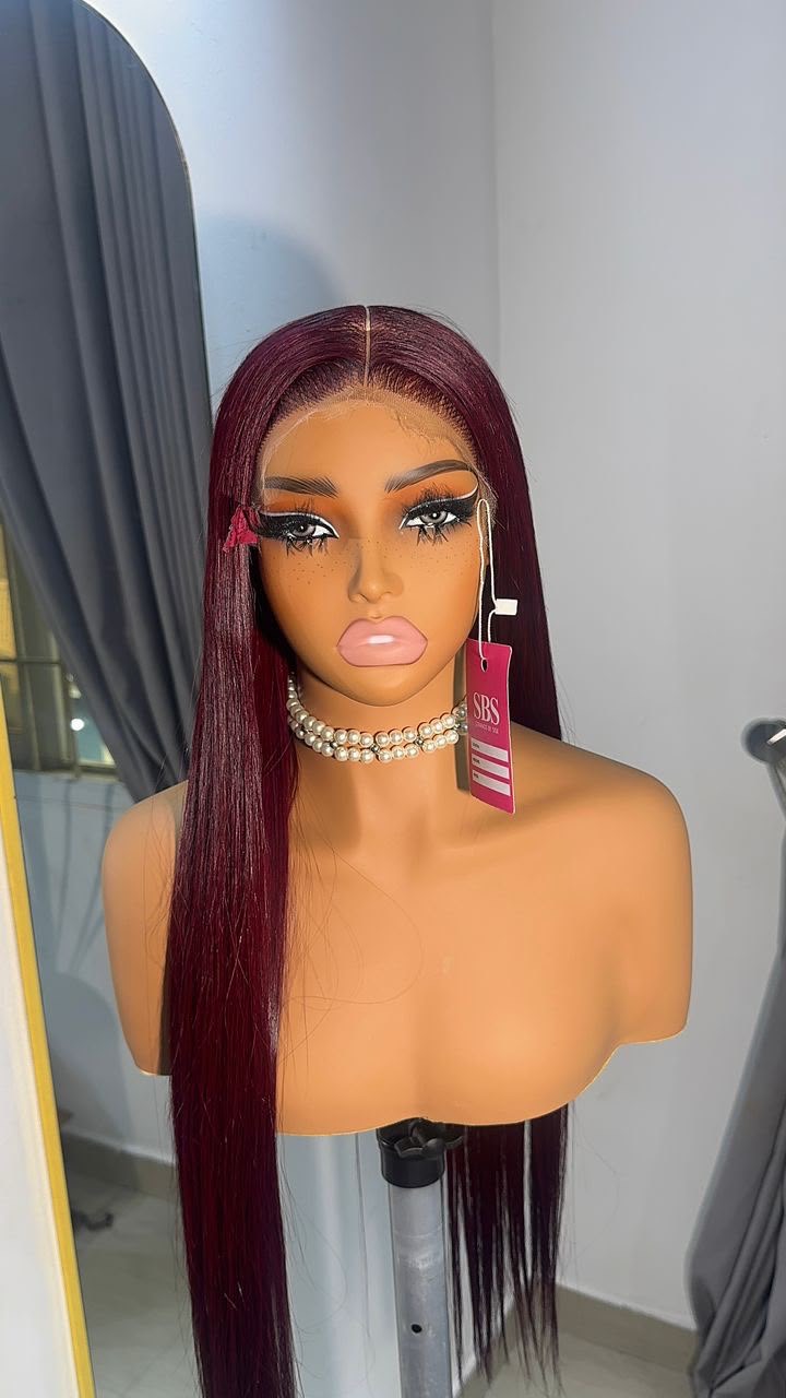 Burgundy bonestraight luxury human hair wig